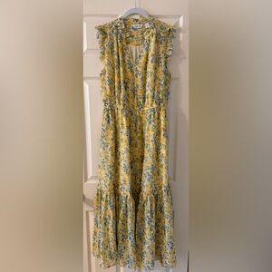 Lands' End Women’s Yellow Chiffon Maxi Floral Dress - Never Worn
